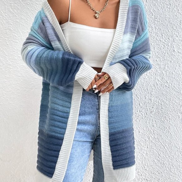 Contemporary Colorblock Drop Shoulder Duster Cardigan - Picture 5 of 5